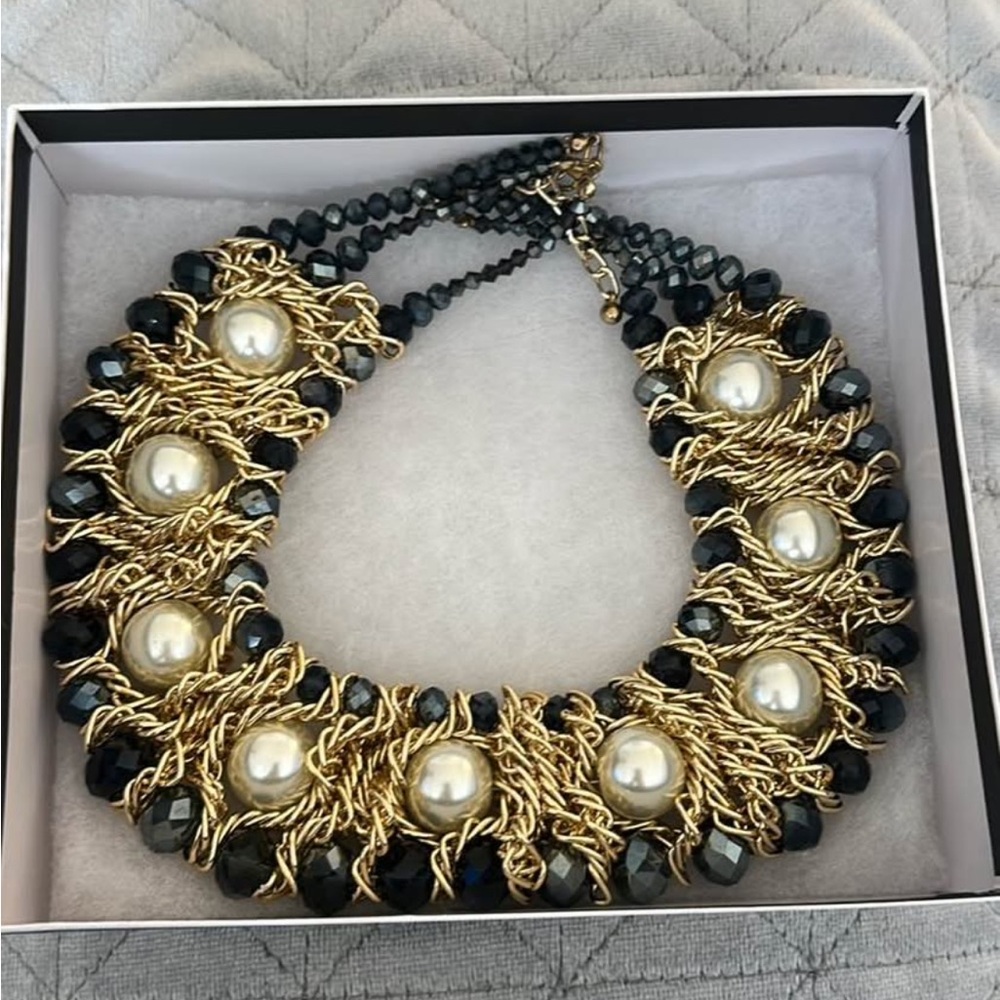 Gold & Black Pearl Statement Necklace